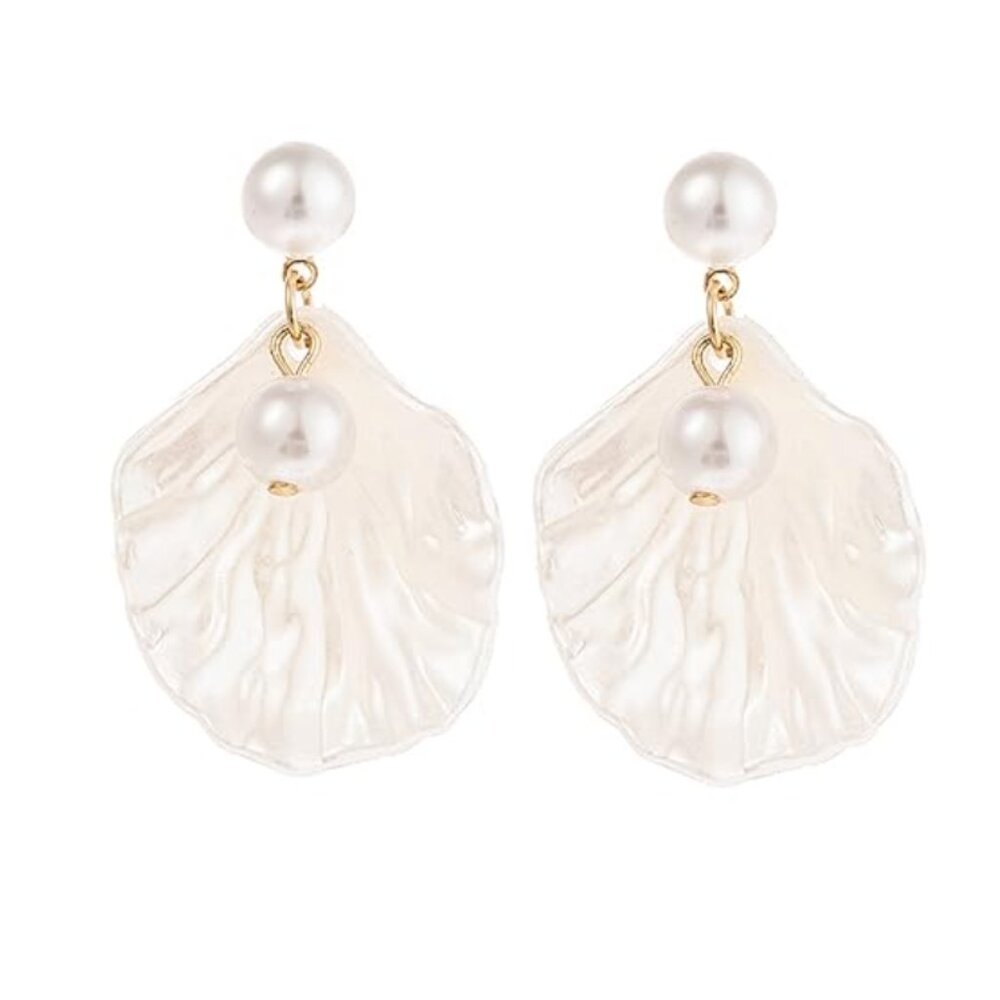 Pearl Seashell Charm White Shell-Inspired Earrings
